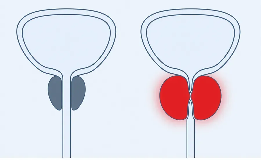 Primerjalna shema zdrave in vnete prostate, ki stiska sečnico
